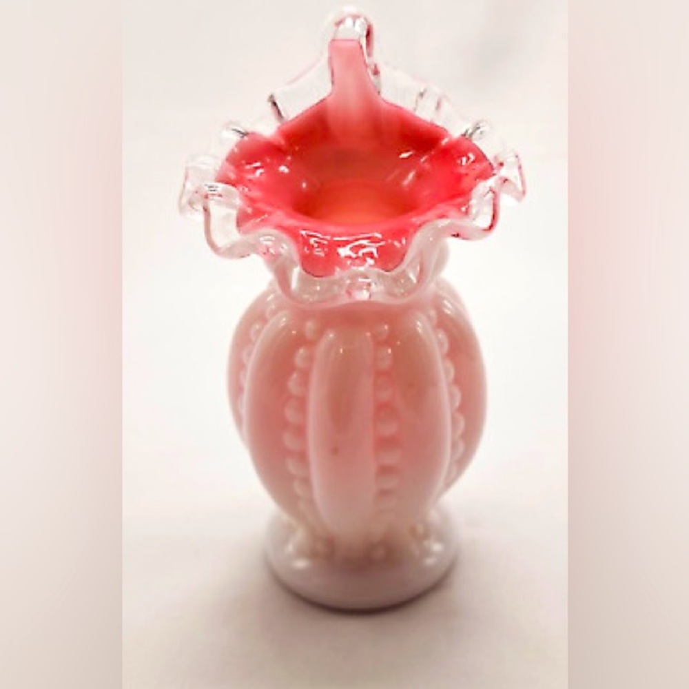 Fenton peach crest mini beaded melon jack in the pulpit vase RARE MINT